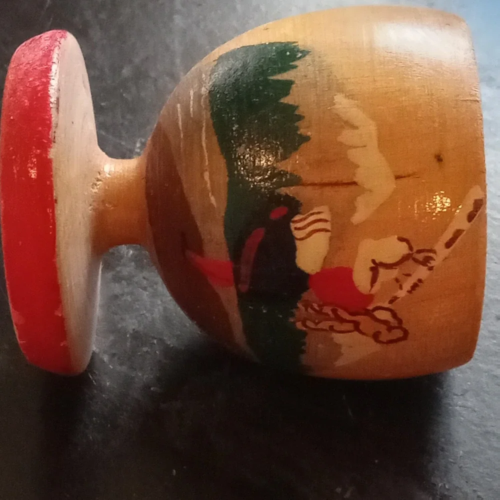 Vintage Hand painted‎ Norwegian Wood Egg Cup Scandinavian Server MADE IN NORWAY